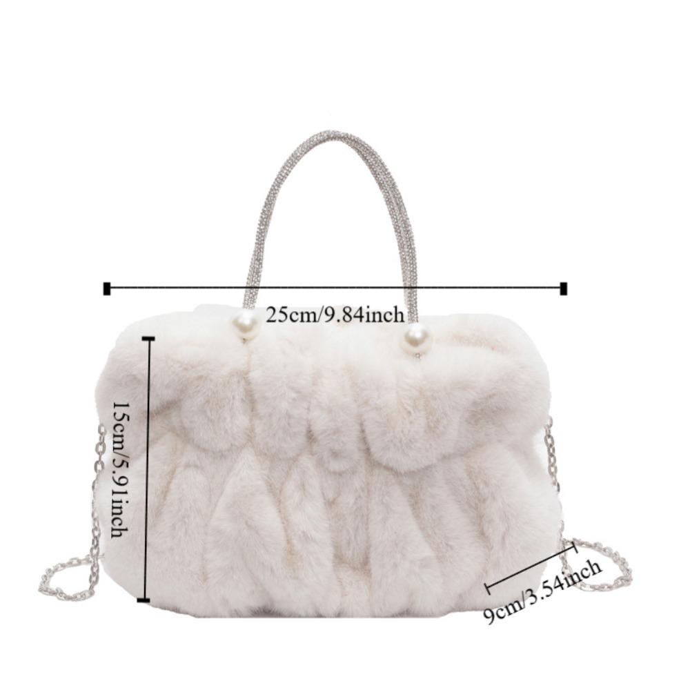 Korean Style Women Plush Shoulder Bag Solid Color Faux Fur Crossbody Bag Travel