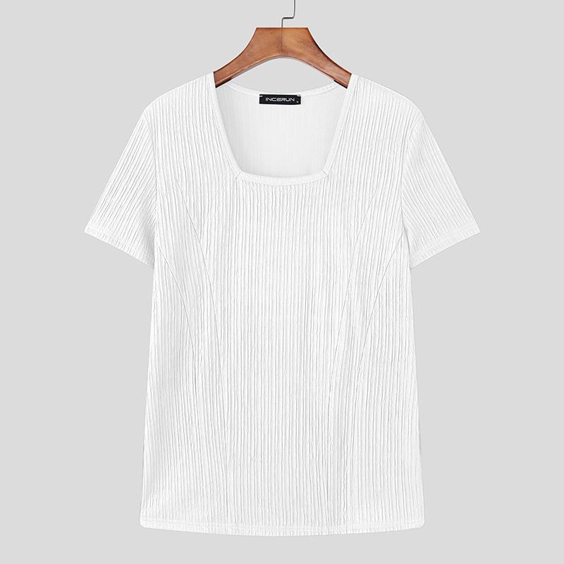 

INCERUN Мужские топы с квадратным вырезом, повседневные, текстурированные, приталенные, майки L