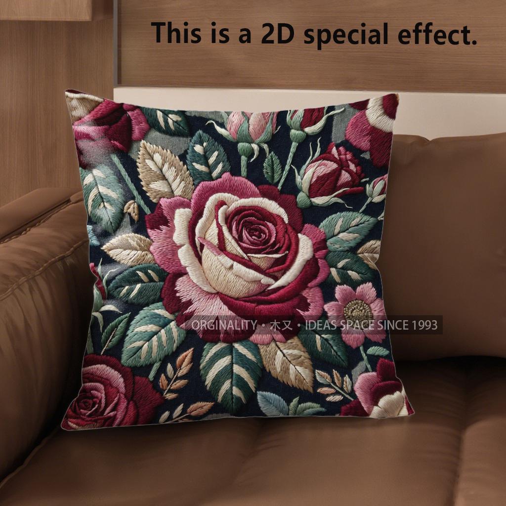 2D Vintage Embossed Rose Throw Pillow Covers** Pattern Cushion Cover Suitable For Sofa Bedroom Car Pillow Cover