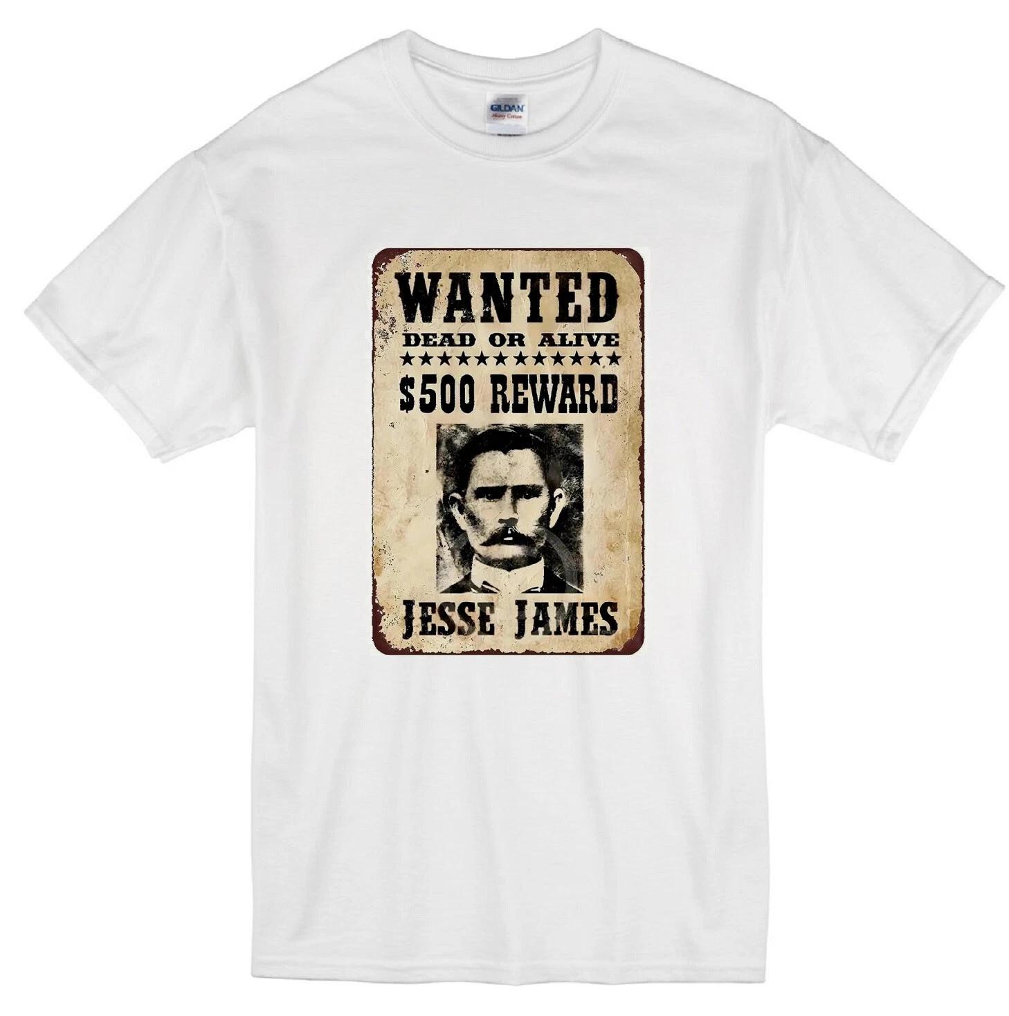 JESSE JAMES WANTED POSTER OUTLAW GUNFIGHTER BANK TRAIN ROBBER WHITE T-shirt S