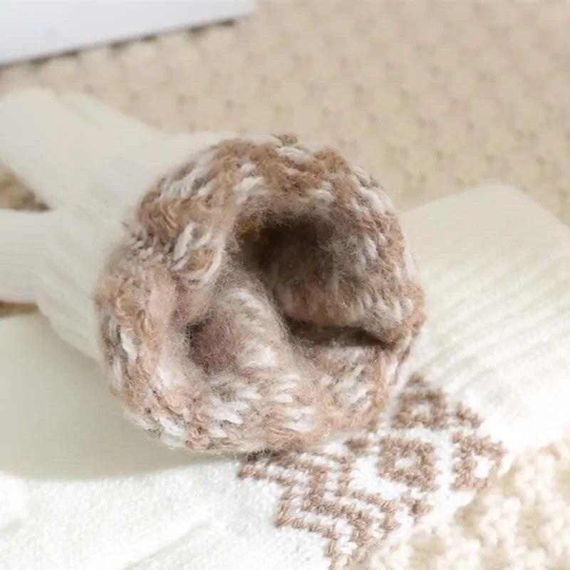 Unisex Touchscreen Compatible Knit Mittens with Crochet Pattern In Black and White