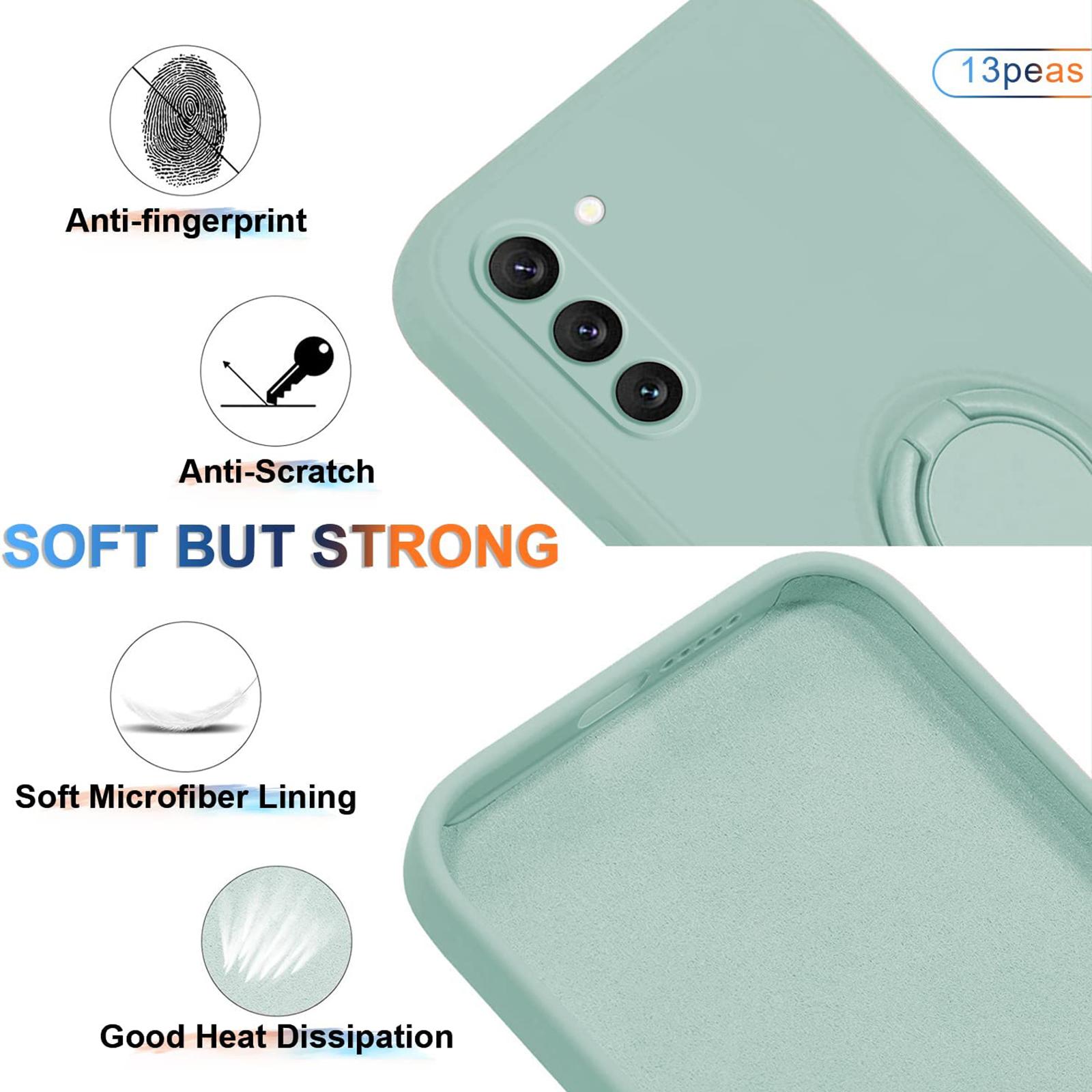 

Liquid Silicone Phone Case for Samsung Galaxy S23 Ring Kickstand Phone Back Cover with Lanyard Light Purple