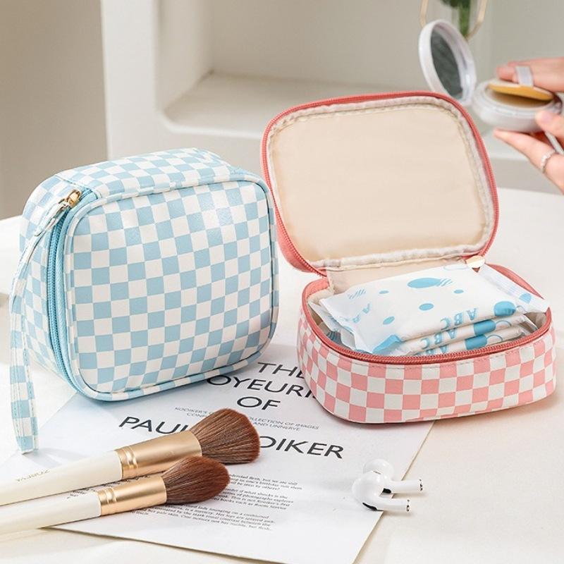 Grid Trendy Pattern Large Capacity Traveling Storage Bag Portable Pouch Makeup