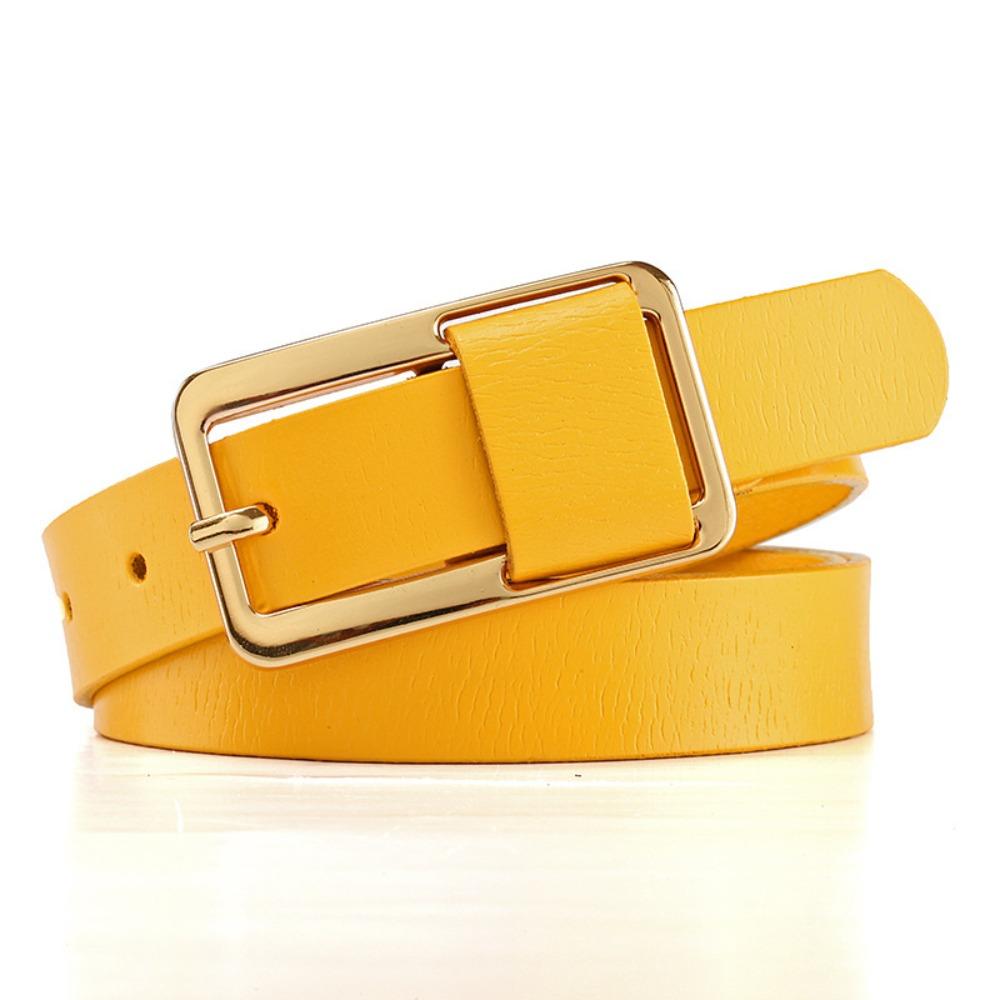 CDsehngyi Effen Kleur Echt Leer Riem Veelzijdige Dunne Leer Riem Mode Pin Gesp Riem Voor Vrouwen geel
