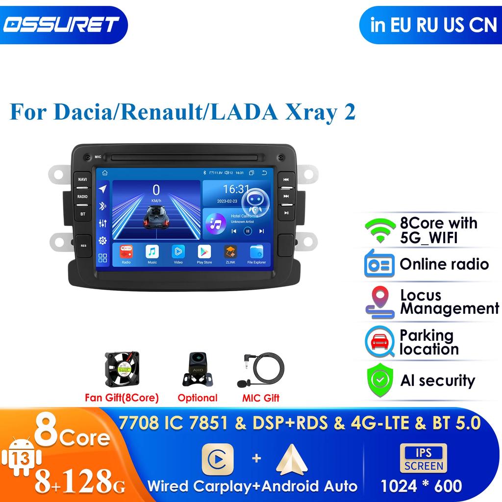 OSSURET Intelligent 7862 2din Android Autoradio for Dacia Logan Dokker Duster Sandero Lodgy Renault Captur Symbor Duster Lada Xray 2 Multimedia GPS