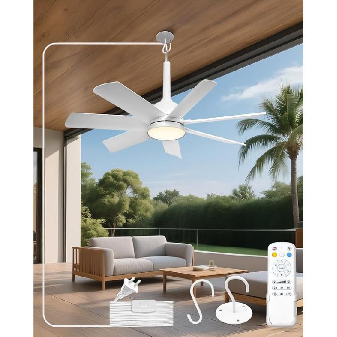 Outdoor Ceiling Fan with Light and Remote, 28  LED Fan Light, Gazebo Fan with Hanging Hook, 3000K-6500K, Ceiling Fans with Lights Suitable for