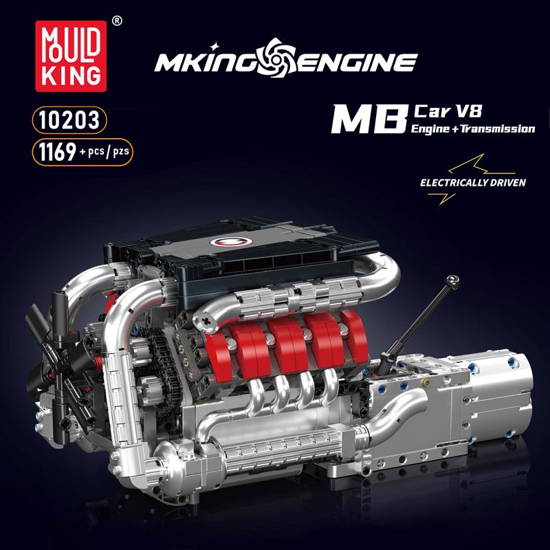 Mould King 10203 Der MB Auto V8 Motor Baustein Technisches Auto Motor Ziegelstein Set Montage Motor Spielzeug Kinder Weihnachtsgeschenk