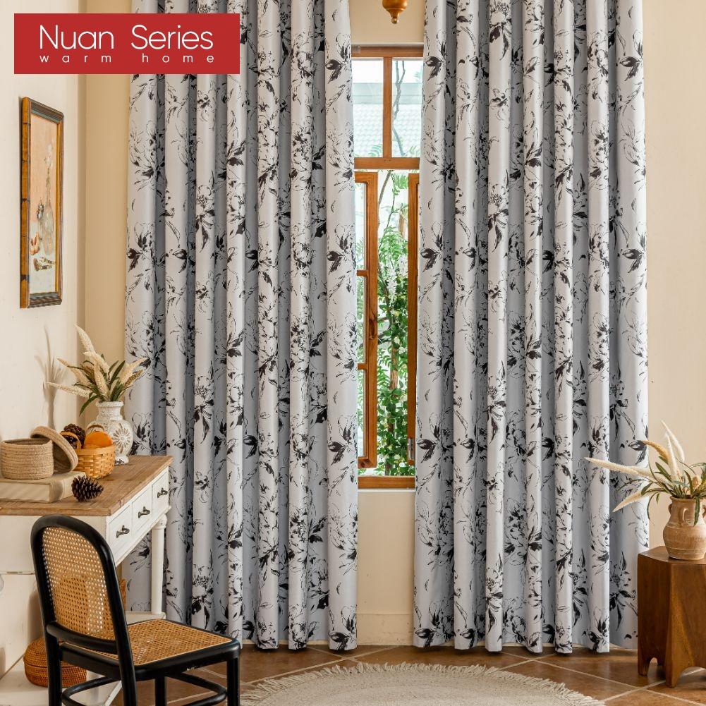 1PC Nuan Series French Retro Style Floral Printed Curtains 100% Fully Blackout Curtains for Bedroom Living Room Balcony Window for Home Decor