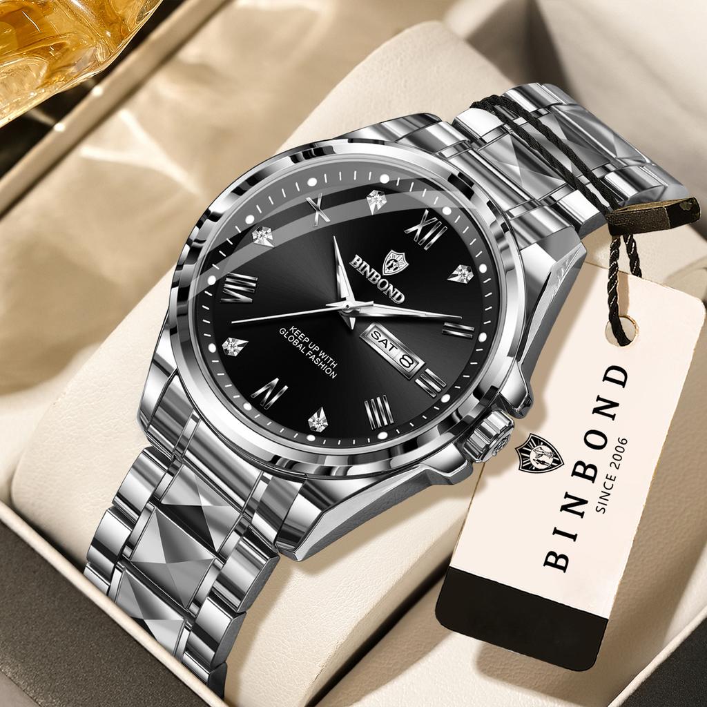 BINBOND Quartz Wristwatches For Men Luxury Luminous Sturdy Durable Reloj Waterproof Auto Date Week Display Men's Watch Free Ship