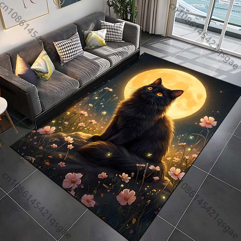

1PC Cat beneath full moon Print Carpet Rug for Living Room Bedroom Sofa Doormat Home Decor Non-slip Floor Mat 40cm x 60cm