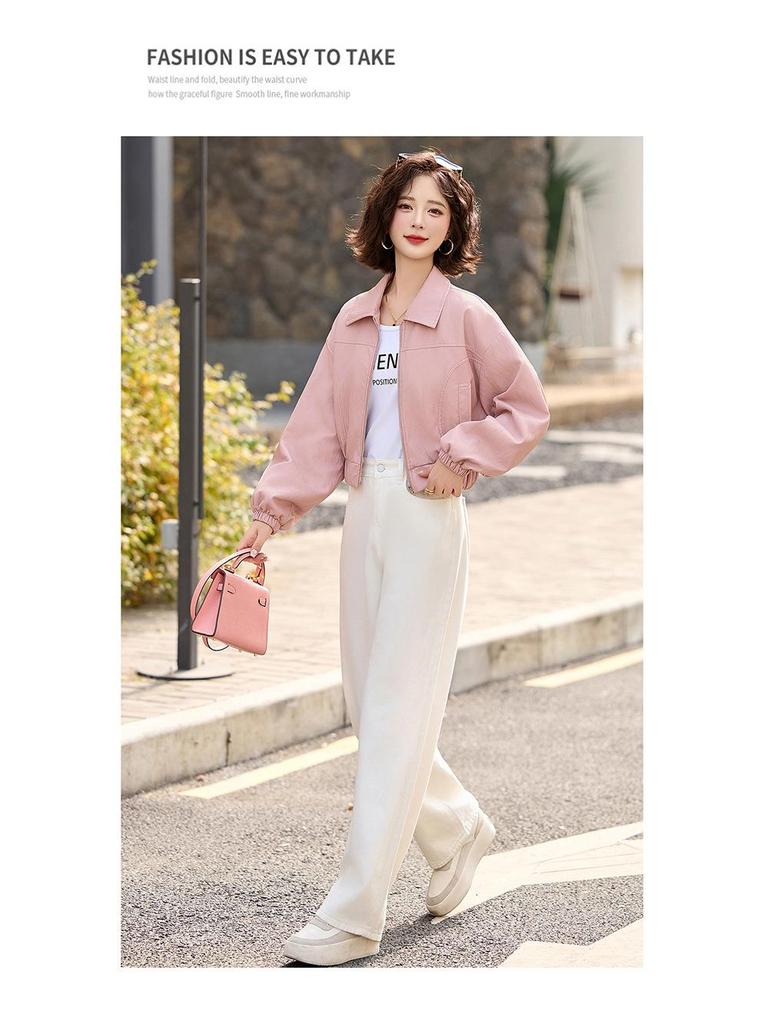 Women's Short Leather Jacket - 2024 Spring/Autumn Collection, Elegant Small Fragrance Style, Advanced Temperament, ZH1162.