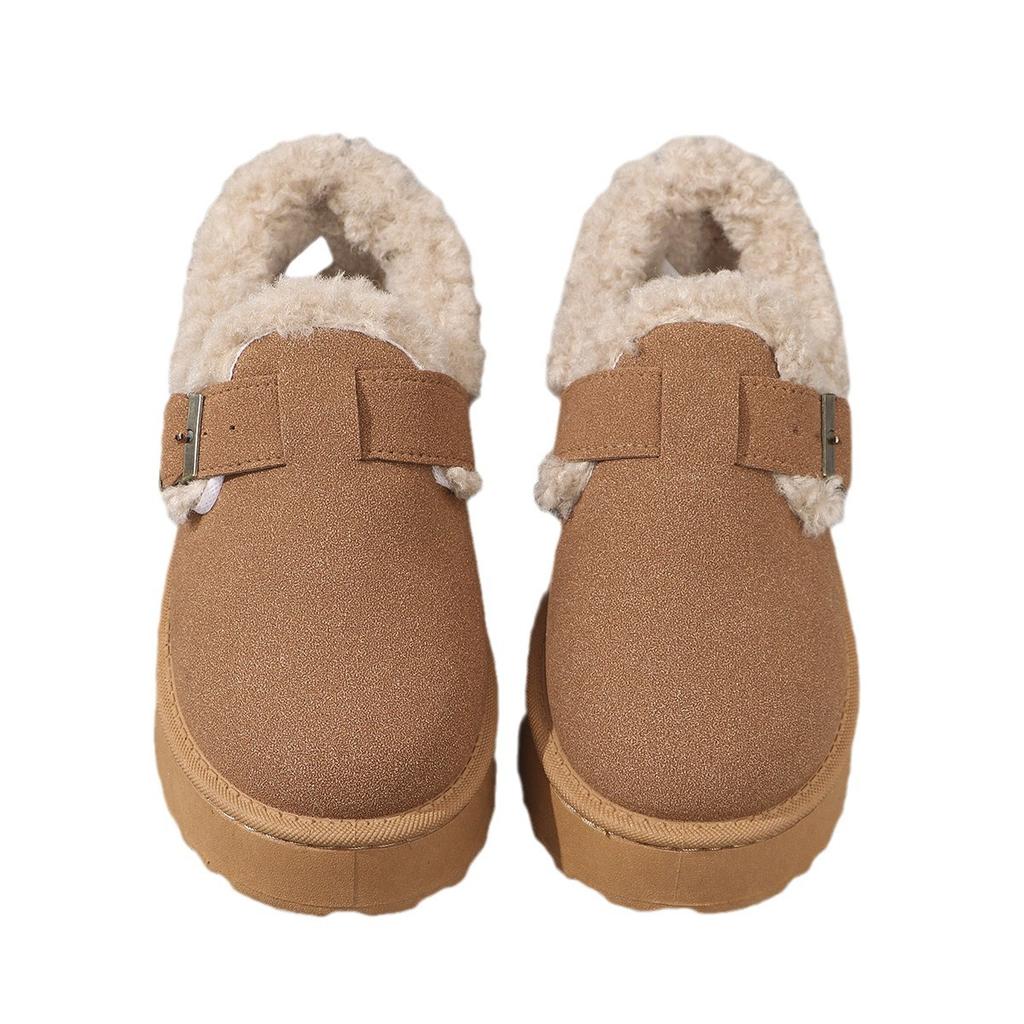 Retro fluffy sko i stor størrelse, fløyel nye vinter late tykksålede en-pedal varme bomullssko