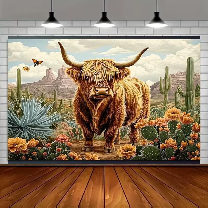 2D Flat Printing Cactus Floral Desert Backdrop for Country and Western Photoshoot