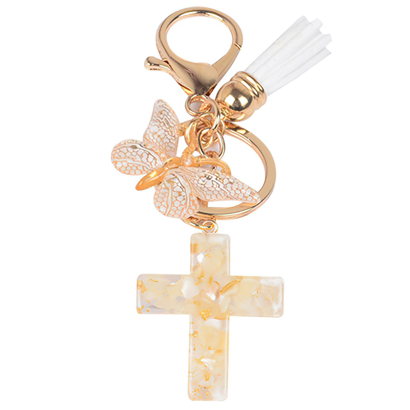 Exquisite Cross-Butterfly Keychain With Tassel Butterfly-Charm Birthday Present As Shown бежевый
