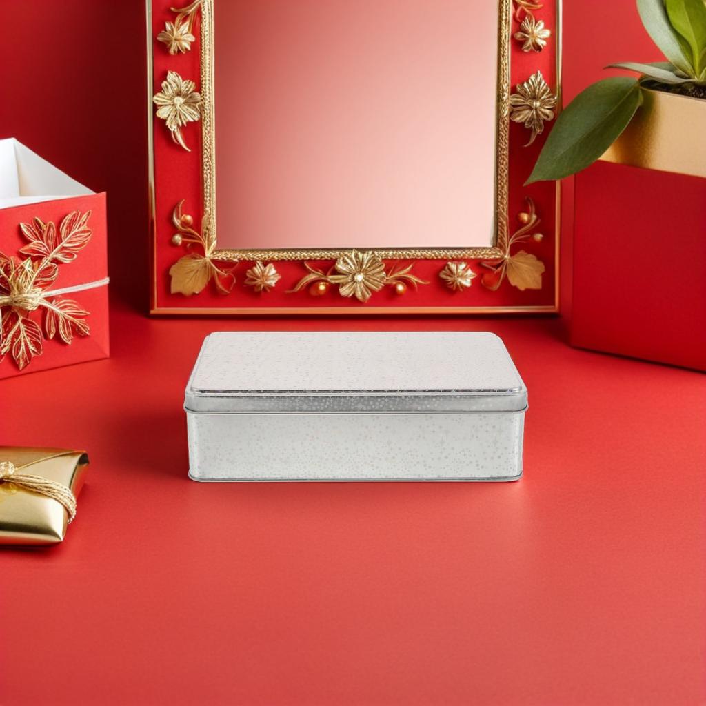 2Pcs Rectangular Metal Tin Box with Lid Silver Tinplate Storage Container for Cookies Snacks Candy Jewelry Cake Wedding Party