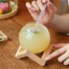 Creative Cold Drinking Cup Ronud Ball Juice Glass Cup with Wood Stand and Glass Straw Beach Cocktail Transparent Wine Cup