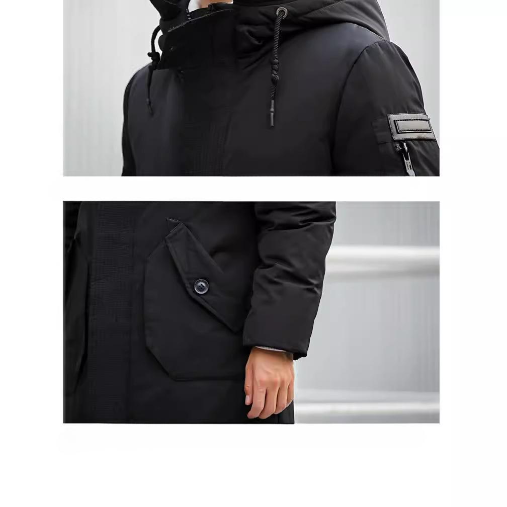 New Down Jacket Men's Medium and Long Young Men's Winter Casual Thickened White Duck Down Hooded Long Coat