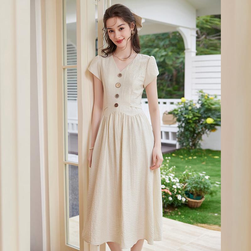 Elegant French V-Neck Tie-Waist Maxi Dress