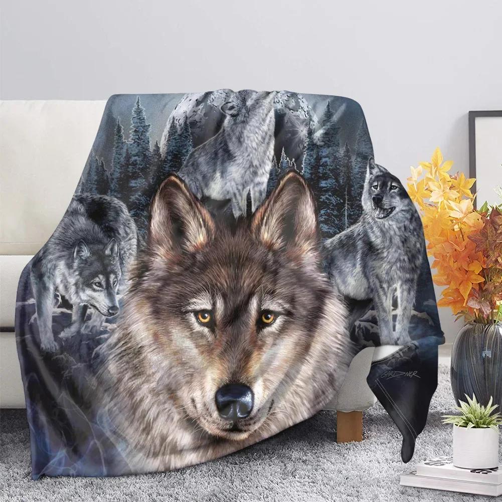 Print  Wolf Pattern King Queen Size All Super Soft Lightweight Blanket for Bed SofaWarm