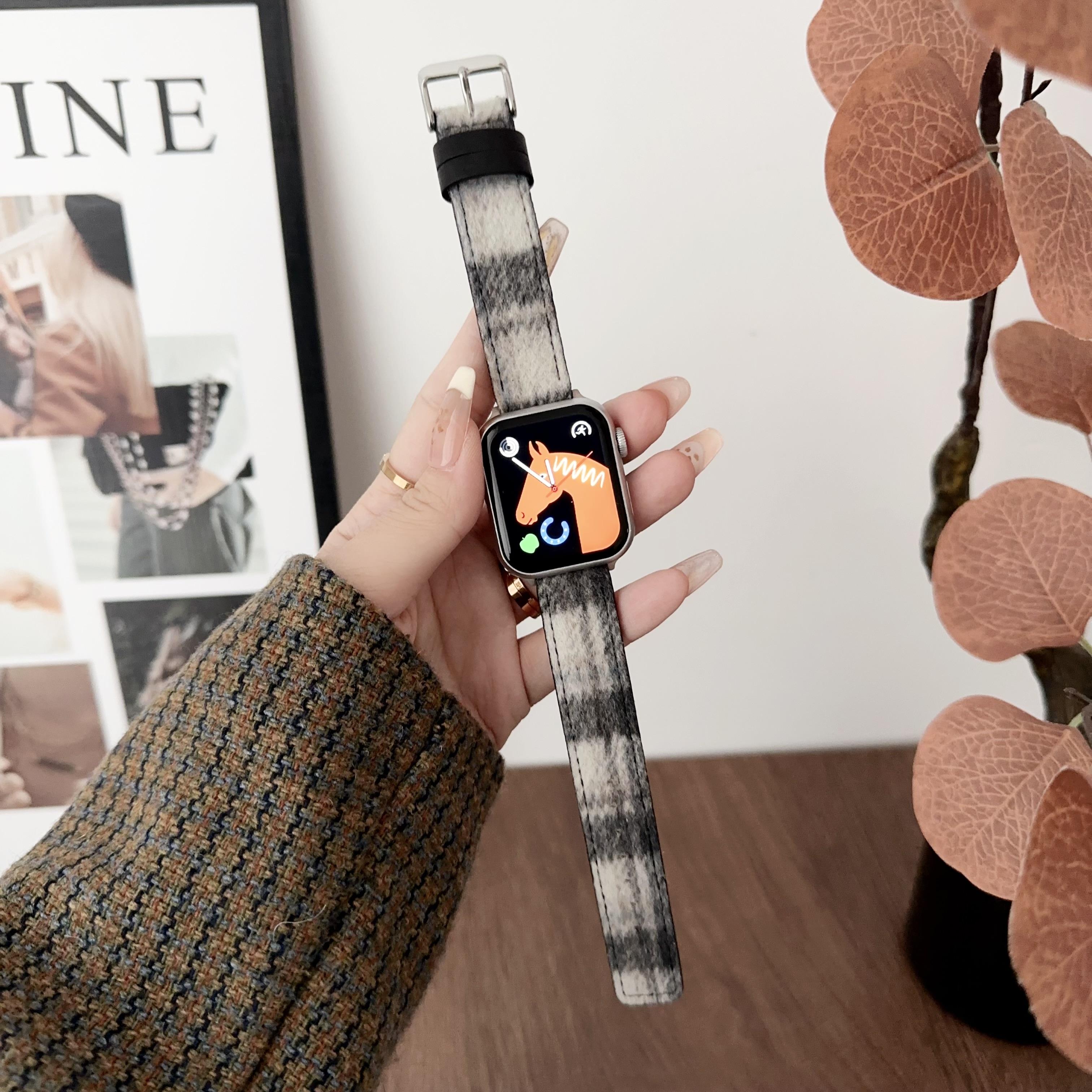 

For Apple Watch Series 10 42mm/9 8 7 41mm/6 5 4 SE (2023) SE (2022) SE 40mm/3 2 1 38mm Woolen Watch Band Black White Grey