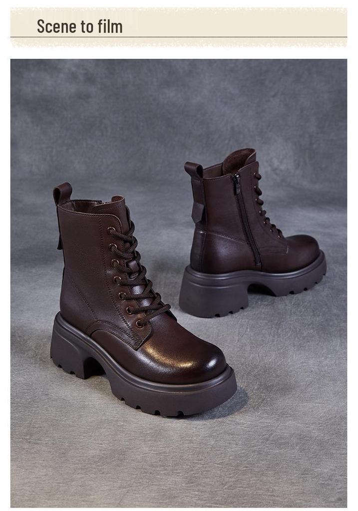 Women's British Style Genuine Leather Ankle Boots - 2024 Autumn/Winter Martin Boots with Thick Soles, First Layer Cowhide, Lightweight and Stylish.