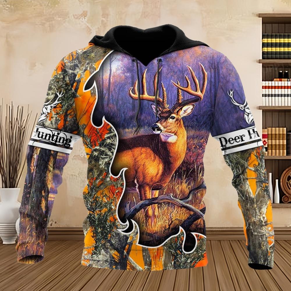 New In Sweatshirts Street Deer Graphic Long Sleeves Zipper Hoodie Tops Autumn Comfortable Kangaroo Pocket Oversized Zipup Hoodie