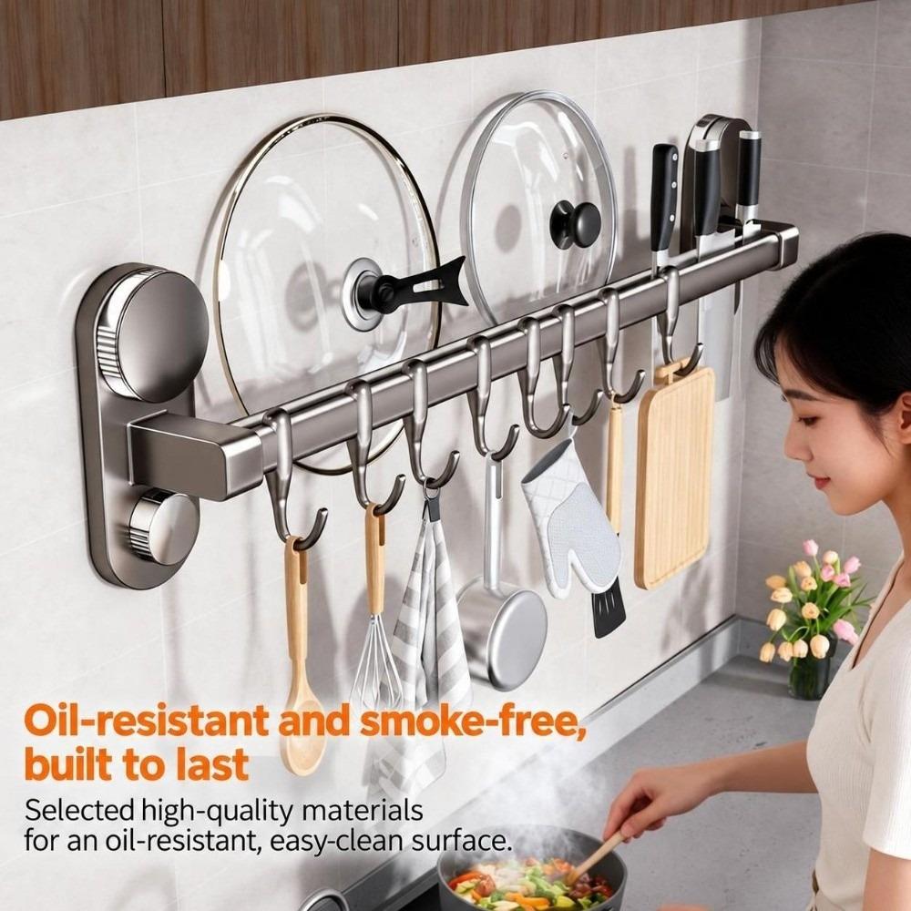 4 Suction Cups Kitchen Hanging Rack No Drill Wall Hooks Organizer Rack  Door