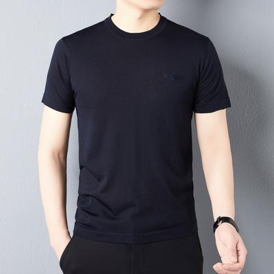 היחידה מפיצה סוודר צמר קיץ אבטחה כחול נייבי צווארון עגול צמר חולצת טי קצרה לגברים