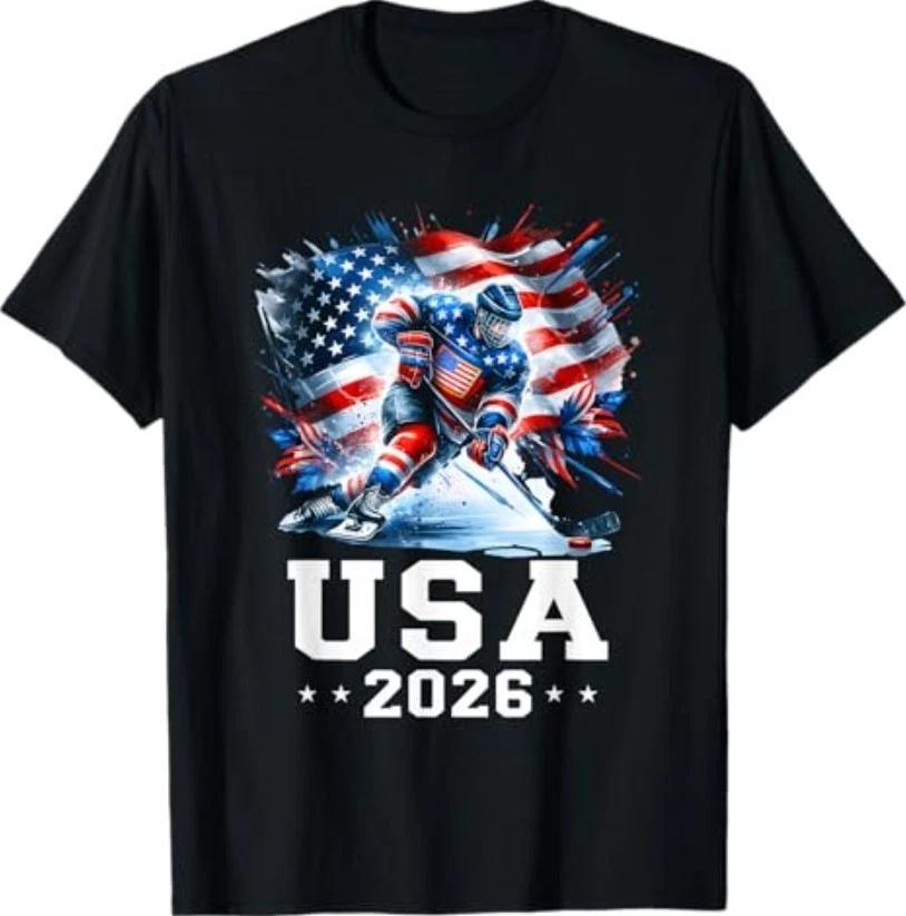 Patriotic American Flag Ice Hockey Gift Hockey Player Fan T-Shirt M