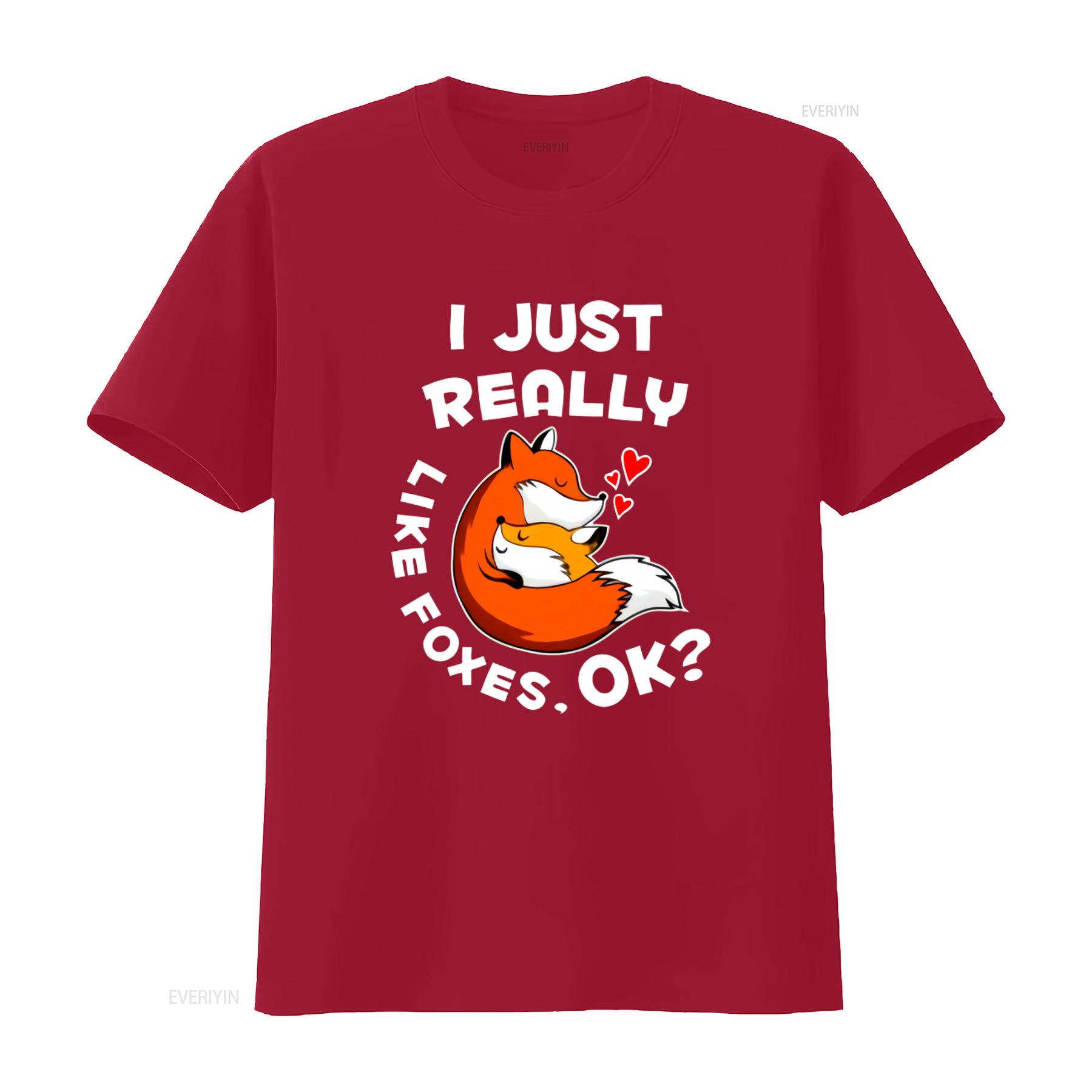 Cute Fox Hug T Shirt I Just Really Like Foxes Ok Funny Design for Lovers Soft Comfortable vintage Washed Top For Everyday Wear S