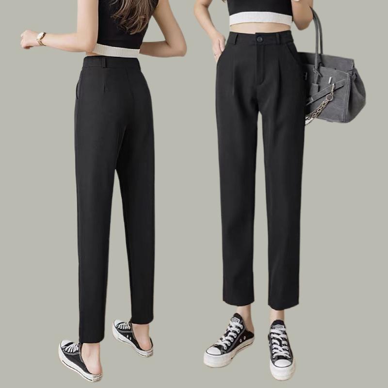 Women s High Waist Ankle Suit Pants Loose Fit Elegant Polyester Harem Tapered Office Bottoms S
