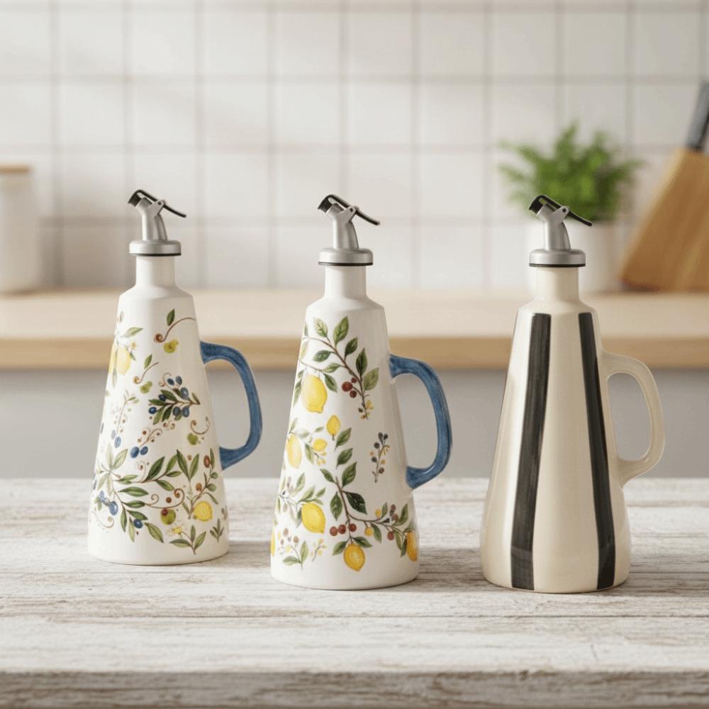 Cone-shaped Olive Oil Dispenser Automatic Pouring Ceramic Seasoning Bottle  Restaurant