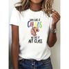 Europæiske størrelser Grafisk Print T-shirt, Kortærmet Rund Hals Afslappet Top til Sommer & Forår, Dametøj