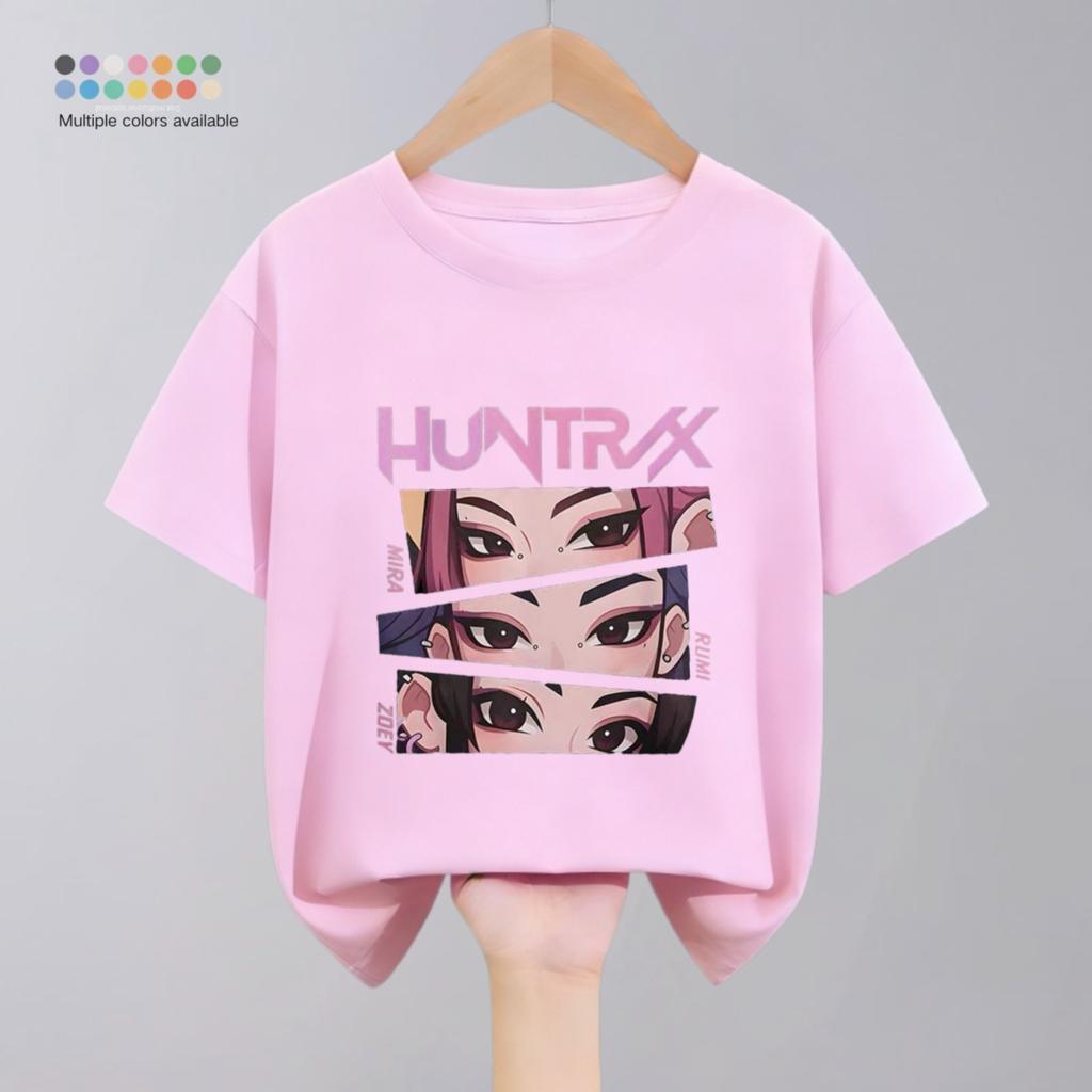 Hunter Girl Group Print Cartoon T-shirt For Girl's Clothing Summer New Fashion Children Short Sleeve Tops Crewneck T Shirts