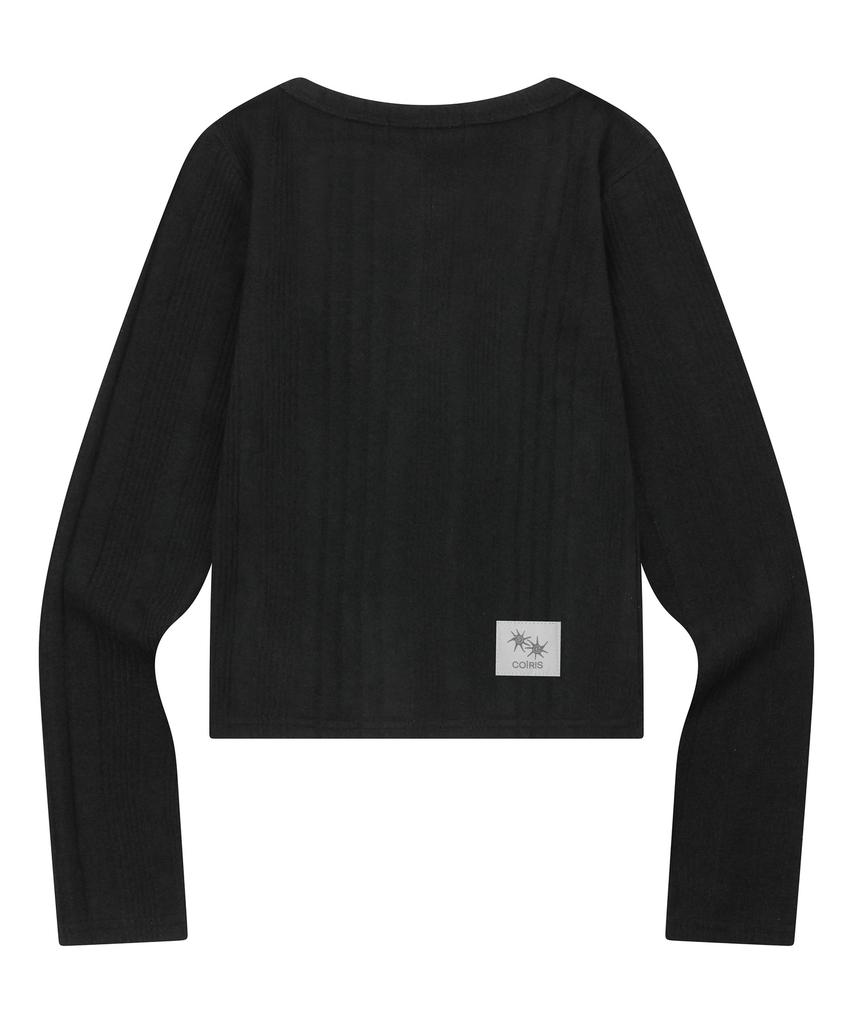 Koiliseu Soft Ribbed Knit Button Long Sleeve Tee