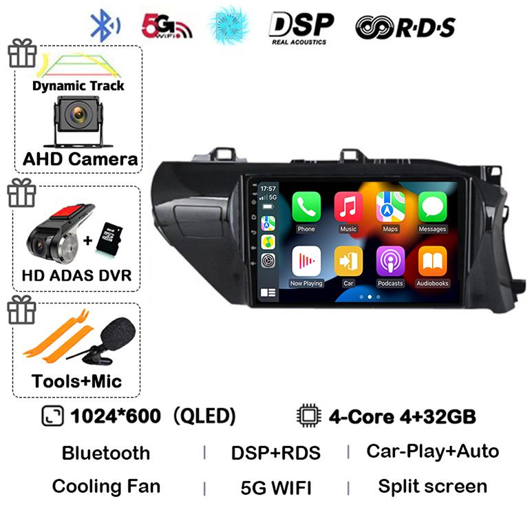 Android 14 Carplay Auto WIFI Car Radio For Toyota HILUX REVO VIGO IMV 2016  2017 2018 2019 2020 RHD GPS Multimedia Player Stereo