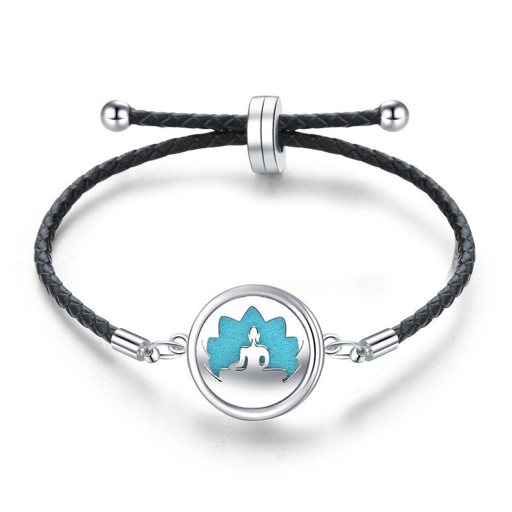Women's Adjustable Braided Leather Aroma Diffuser Tree of Life Bracelet