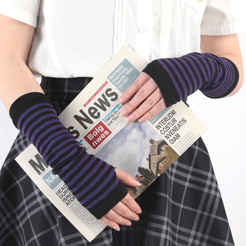Punk Winter Warm Long Sleeves Gloves Goth Men Women Fingerless Stripe Hip-Hop Knitted Elbow Mittens Elastic Outdoor Warmer Arm