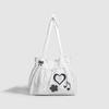 Korean Polka Dot Tote Bag Cute Bow Love Retro Note Shoulder Bag Large Capacity Cotton Travel Outing