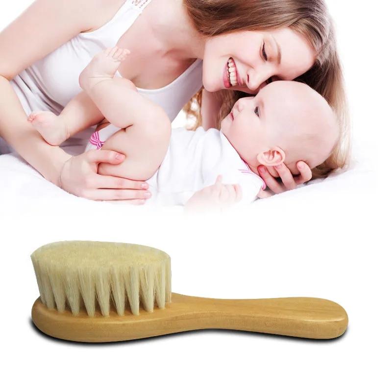 Baby Care Pure Natural Wool Baby Wooden Brush Comb Brush Baby Hairbrush Newborn Hair Brush Infant Comb Head Massager Hair Tools