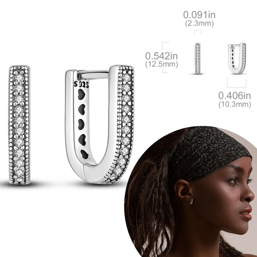 Silverfärgad U-formad dubbelbåge örhängen Cz Cubic Zircon Sparkling Pave Stud örhängen för kvinnor Mode smycken present
