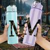 1PC Bold Capital Letter M Logo Print 750ml Color Plastic Sports Water Bottle Leakproof Flip Straw Lid Suitable for Sports Office Home Use