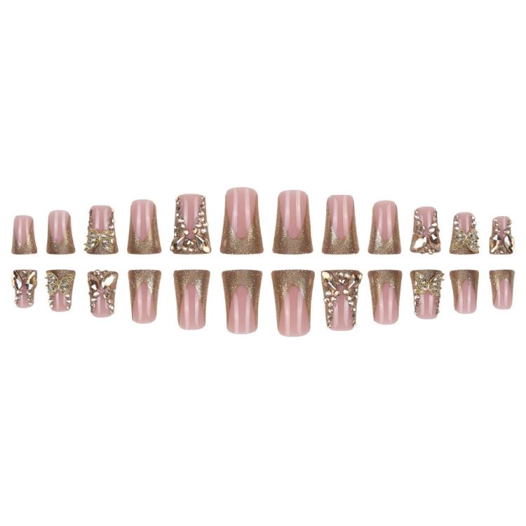 24 Stück French Tip Aufklebenagel Glitzernder Falschnagel Entenform Aufdrücknagel Schmetterling Künstlicher Acrylnagel