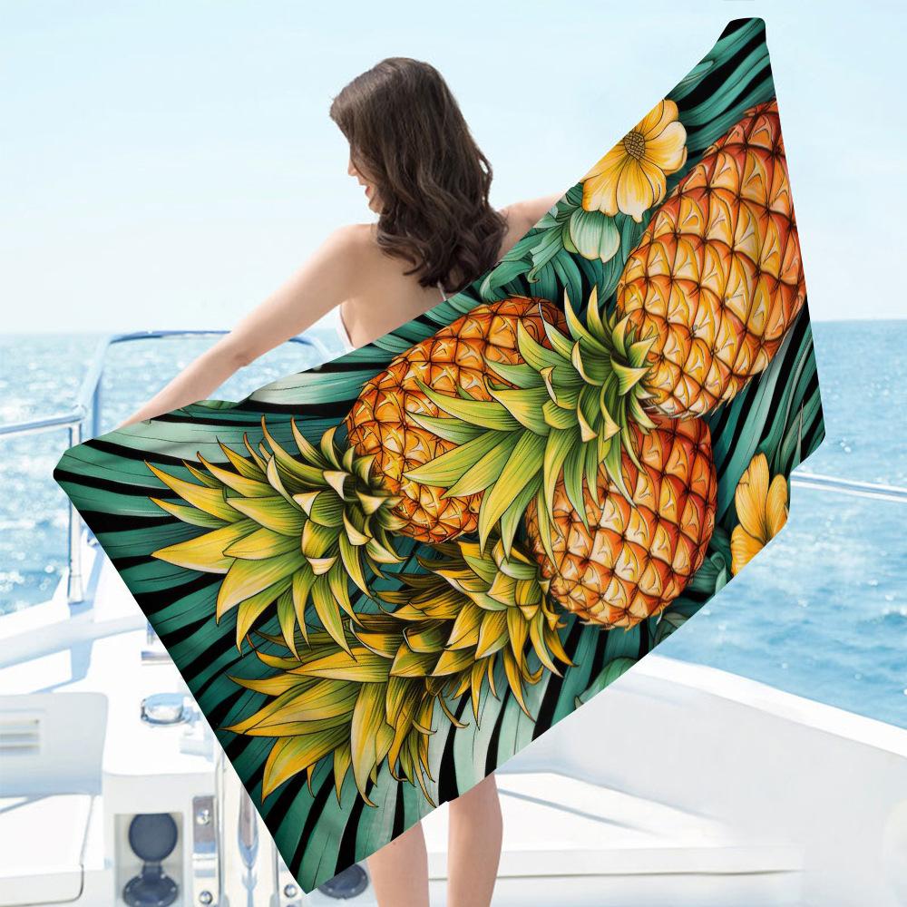 Creative Painted Pineapple Digital-printed Polyester Superfine Fiber Double-sided Fleece Beach Vacation Bath Towel, Beach Towel