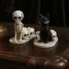 Realistic Carving Skeleton Animal Halloween Dog/Cat Skull Figurine, Resin Gothic Statue Unique Fireplace Accents for Desk Fireplace, Spooky