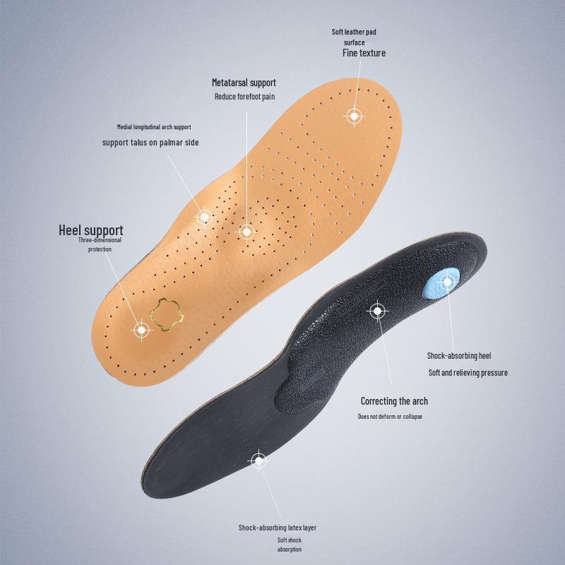 Cross-Arch PU Leather Insole with Heel Support & Deodorant for Flat Feet - Breathable Sports Mat