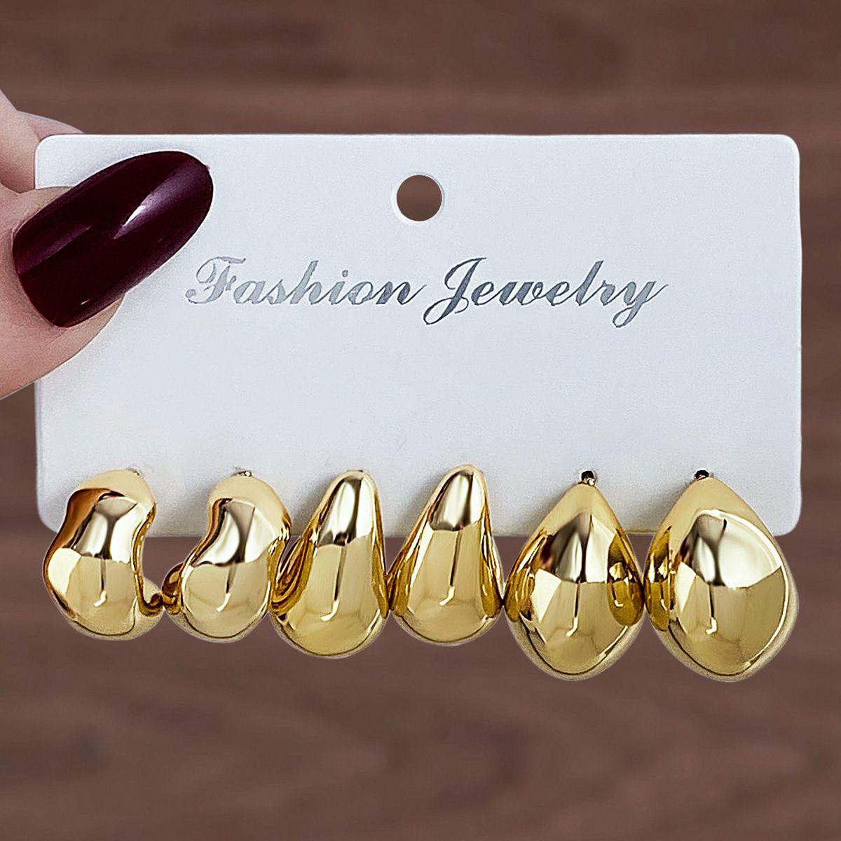 Retro Fashion Exaggerated C-Shaped Hoop Earrings Set - Gold & Silver for Women золотой