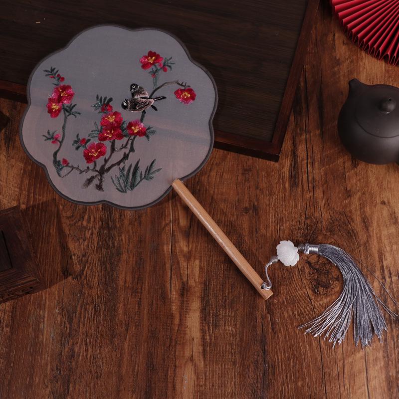 Chinese Double-Sided Embroidered Round Fan for Hanfu or Qipao Dance Performances