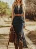Retro Bohemian Blue Lace Sleeveless Midi Dress