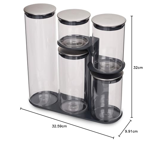 Joseph Joseph Podium 100 Glass Storage Containers (5-Piece Set) with Dishwasher-Safe Silicone Seals for a Secure Airtight Container Item #95035